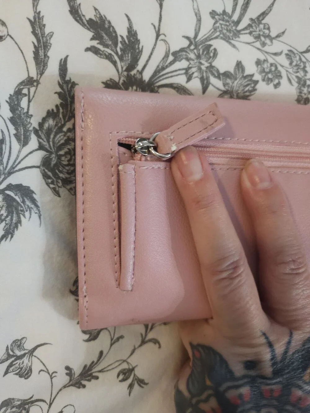 Tahari Light Pink Leather Compact Wallet with Metal Logo